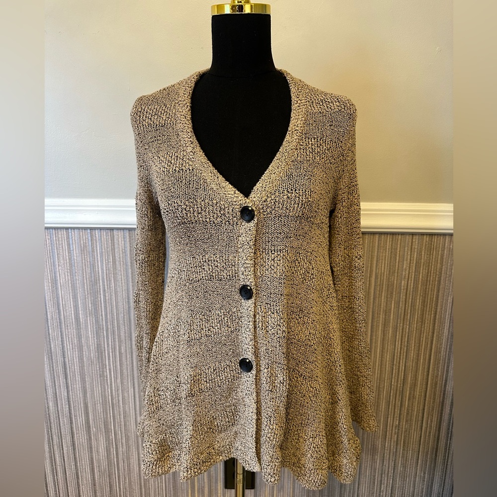 Comfy USA Open Knit Cardigan Size Small Neutral Boho Textured Sweater